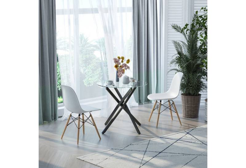 HOMCOM Beistelltisch runder Couchtisch mit Sicherheitsglas (Glastisch, 1-St., Kaffeetisch), Metall Schwarz Ø80 x 75 cm von HOMCOM