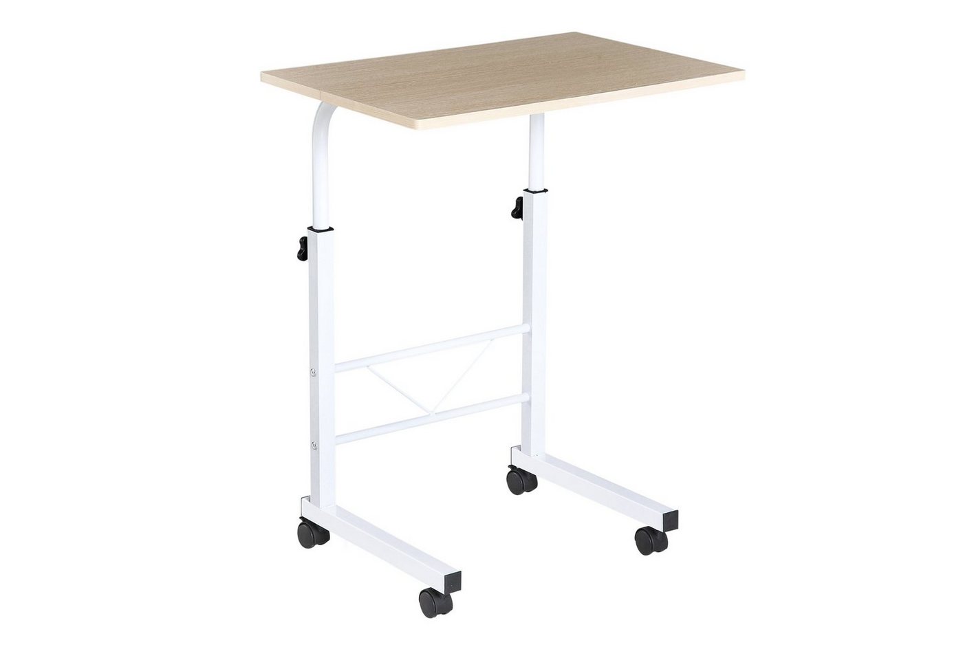 HOMCOM Beistelltisch höhenverstellbarer Couchtisch mit Rädern Feststellbremsen (C-Tische, 1-St., mobiler Endschreibtisch), Spanplatte Stahl Eisen Kunststoff, Weiße Ahornfarbe 60 x 40 x 68-78 von HOMCOM