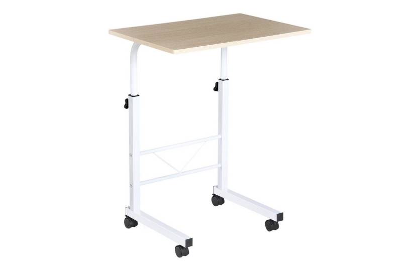 HOMCOM Beistelltisch höhenverstellbarer Couchtisch mit Rädern Feststellbremsen (C-Tische, 1-St., mobiler Endschreibtisch), Spanplatte Stahl Eisen Kunststoff, Weiße Ahornfarbe 60 x 40 x 68-78 von HOMCOM