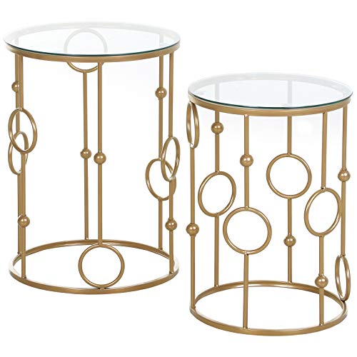 HOMCOM Beistelltische 2er-Set Niedrige runde Tische Design Art Deco Stil Ø 41 und Ø 36 cm Metall vergoldet Gehärtetes Glas 5 mm HOMCOM Beistelltische 2er-Set Niedrige runde Tische Design Art Deco Stil Ø 41 und Ø 36 cm Metall vergoldet Gehärtetes Glas 5 mm von HOMCOM