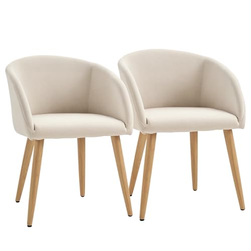 HOMCOM Besucherstühle, skandinavisches Design, 2 Stühle, abgeschrägte Beine aus Gummi, ergonomische Armlehnen, Leinenoptik, Beige von HOMCOM