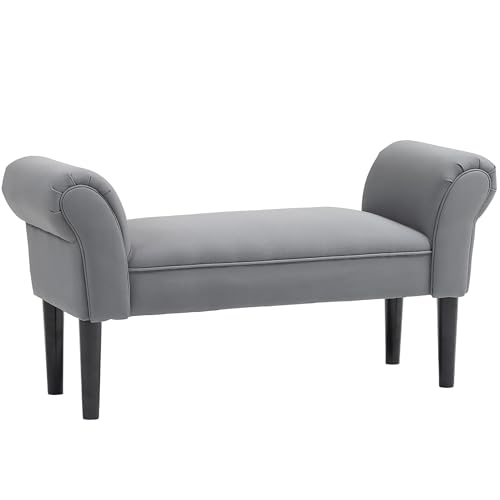HOMCOM Sitzbank Polsterbank mit Segelstoff, Armlehne Bettbank mit Holzrahmen, Schuhbank für Schlafzimmer, Wohnzimmer, Flur 102 x 36 x 51 cm Dunkelgrau von HOMCOM