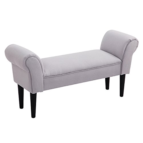 HOMCOM Sitzbank Polsterbank mit Segelstoff, Armlehne Bettbank mit Holzrahmen, Schuhbank für Schlafzimmer, Wohnzimmer, Flur 102 x 36 x 51 cm Grau von HOMCOM