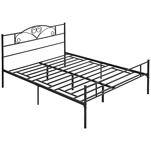 HOMCOM Bettgestell für Doppelbett aus Stahl, 160 x 200 cm, mit integrierten Lattenrosten, Kopfteil und Kopfteil, Raum für Boxen, Schwarz von HOMCOM