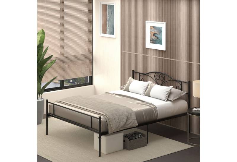 HOMCOM Bettgestell für Matratze 200 x 140 cm (Doppelbettrahmen, 1-tlg., Bettrahmen aus Metall), für Schlafzimmer, Schwarz von HOMCOM