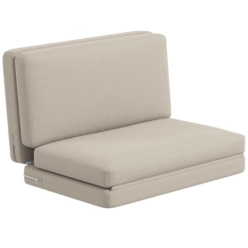 HOMCOM 3 in 1 Schlafsessel klappbar Schlafsofa mit Bettfunktion Samtoptik umwandelbar Gästebett Klappsessel Klappmatratze Bodensessel für Wohnzimmer Schlafzimmer Beige von HOMCOM