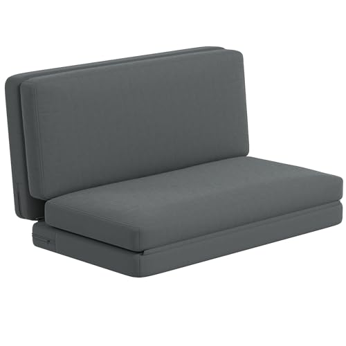 HOMCOM 3 in 1 Schlafsessel klappbar Schlafsofa mit Bettfunktion Samtoptik umwandelbar Gästebett Klappsessel Klappmatratze Bodensessel für Wohnzimmer Schlafzimmer Dunkelgrau von HOMCOM