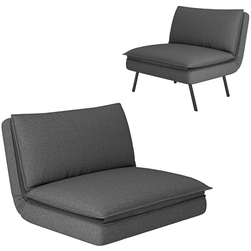 HOMCOM Bodensofa 4-in-1 Klappbar Schlafsofa mit Leinenoptik, 6-Fach Verstellbarer Rückenlehne Gepolstert Sofabett bis 150 kg belastbar Bodensessel Bodenstuhl für Schlafzimmer, Wohnzimmer, Dunkelgrau von HOMCOM