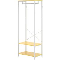 HOMCOM Bodenstehender Garderobenständer 2-in-1 mit 2-stufigem Regal für Mäntel und Schuhe, Moderner Garderobenständer aus Stahl und Spanplatte, 60x40x167,5 cm, Weiß und Naturholz   Aosom von HOMCOM
