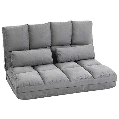 HOMCOM Bodenstuhl 2-in-1 Bodensessel Bett mit Rückenlehne 3 Positionen Verstellbare Sitzkissen Grau Samt Metall 102 x 73 x 60 cm von HOMCOM