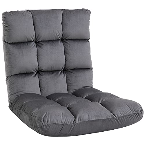 HOMCOM Bodenstuhl 3-in-1 Klappbar Bodensessel mit Rückenlehne 13 Positionen Verstellbare Klappliege Sitzkissen Dunkelgrau Metall Schaumstoff 55 x 71 x 53,5 cm von HOMCOM