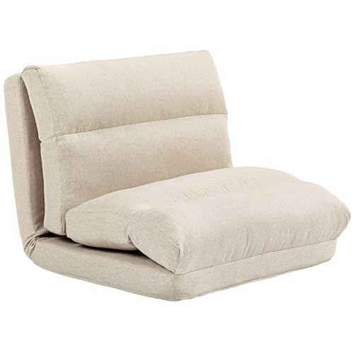 HOMCOM Bodenstuhl Bodensessel mit 6-Stufig Verstellbarer Rückenlehne, Klappbar Meditationsstuhl mit Leinenoptik, Gepolstert Bodensofa für Wohnzimmer, Schlafzimmer, Beige von HOMCOM