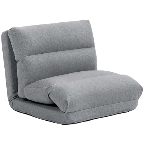 HOMCOM Bodenstuhl Bodensessel mit 6-Stufig Verstellbarer Rückenlehne, Klappbar Meditationsstuhl mit Leinenoptik, Gepolstert Bodensofa für Wohnzimmer, Schlafzimmer, Grau von HOMCOM