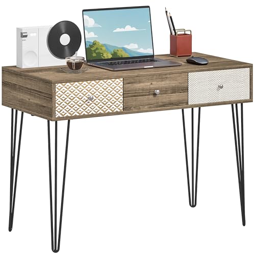 HOMCOM Bohemian Desk Schreibtisch mit 3 Schubladen und Fork Legs für Büro Büro Schlafzimmer Ankleidezimmer 105x50x75 cm Holz von HOMCOM