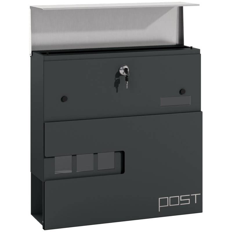 HOMCOM Briefkasten Stahl 37L x 10,5B x 37H cm Dunkelgrau von HOMCOM