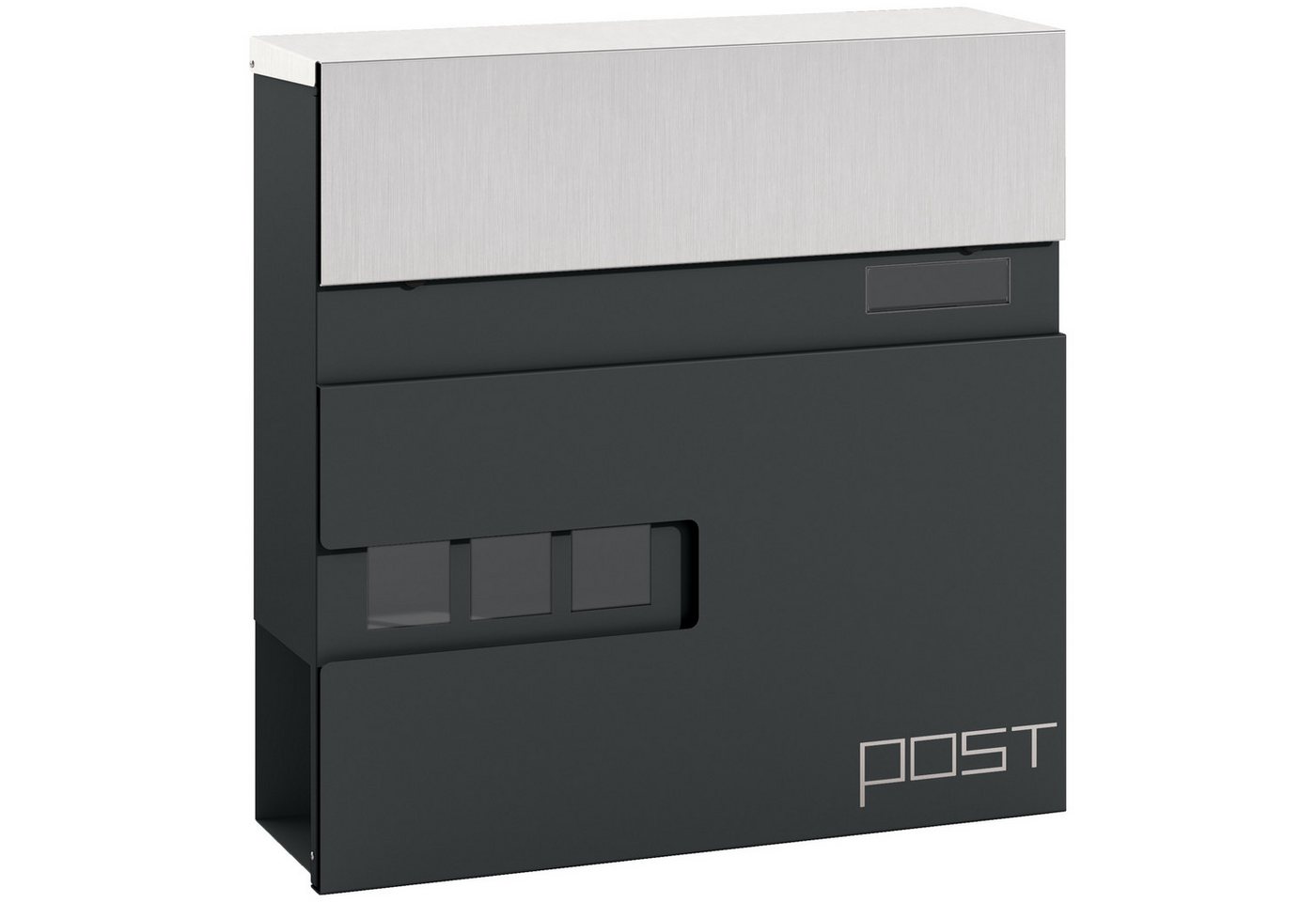 HOMCOM Briefkasten aus Stahl mit Sichtfenster, Schloss, Kupferkern (Wandbriefkasten, 1-St., Postkasten), für Outdoor, 37 x 10,5 x 37 cm, Dunkelgrau von HOMCOM