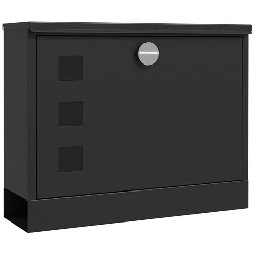 HOMCOM Briefkasten mit Zeitungsfach, Postkasten aus Metall mit 2 Schlüssel, Wandbriefkasten mit Sichtfenster, Wasserabweisend, 36,5 x 11,5 x 29 cm, Schwarz von HOMCOM