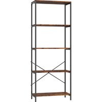 HOMCOM Bücherregal, Standregal mit 5 Ebenen, Industrielles Büroregal mit Metallrahmen, offenes Aufbewahrungsregal für Wohnzimmer, Büro, Arbeitszimmer, 79x35x161 cm, Rustikal-Braun   Aosom von HOMCOM