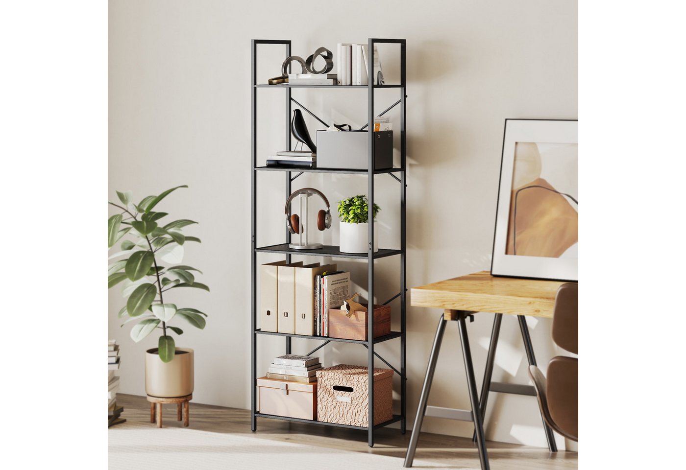 HOMCOM Bücherregal Industrielles Büroregal mit Metallrahmen, Standregal mit 5 Ebenen 1-tlg., für Wohnzimmer, Büro, Arbeitszimmer, 60x30x170,5 cm, Schwarz HOMCOM Bücherregal Industrielles Büroregal mit Metallrahmen, Standregal mit 5 Ebenen 1-tlg., für Wohnzimmer, Büro, Arbeitszimmer, 60x30x170,5 cm, Schwarz von HOMCOM