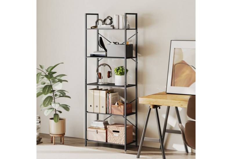 HOMCOM Bücherregal Industrielles Büroregal mit Metallrahmen, Standregal mit 5 Ebenen 1-tlg., für Wohnzimmer, Büro, Arbeitszimmer, 60x30x170,5 cm, Schwarz von HOMCOM