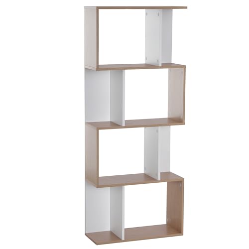 HOMCOM Bücherregal S-förmiges Standregal Lagerregal 4-stufige Vitrine mit Hardware-Schnalle moderner Raumteiler Spanplatte Naturholz+Weiß 60 x 24 x 148 cm HOMCOM Bücherregal S-förmiges Standregal Lagerregal 4-stufige Vitrine mit Hardware-Schnalle moderner Raumteiler Spanplatte Naturholz+Weiß 60 x 24 x 148 cm von HOMCOM