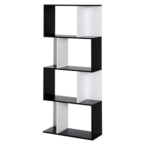 HOMCOM Bücherregal S-förmiges Standregal Lagerregal 4-stufige Vitrine mit Hardware-Schnalle moderner Raumteiler Spanplatte Schwarz+Weiß 60 x 24 x 148 cm HOMCOM Bücherregal S-förmiges Standregal Lagerregal 4-stufige Vitrine mit Hardware-Schnalle moderner Raumteiler Spanplatte Schwarz+Weiß 60 x 24 x 148 cm von HOMCOM
