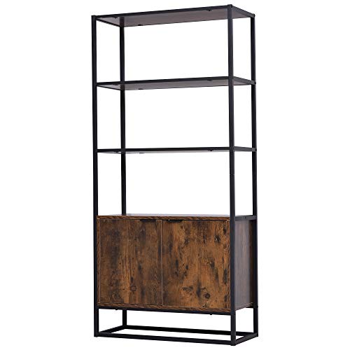 HOMCOM Bücherregal Standregal Büroregal Aktenregal Küchenregal 3 Regale mit 1 Schrank Industrie-Design E1 Spanplatte Metallrahmen Braun 76 x 33 x 162,5 cm HOMCOM Bücherregal Standregal Büroregal Aktenregal Küchenregal 3 Regale mit 1 Schrank Industrie-Design E1 Spanplatte Metallrahmen Braun 76 x 33 x 162,5 cm von HOMCOM
