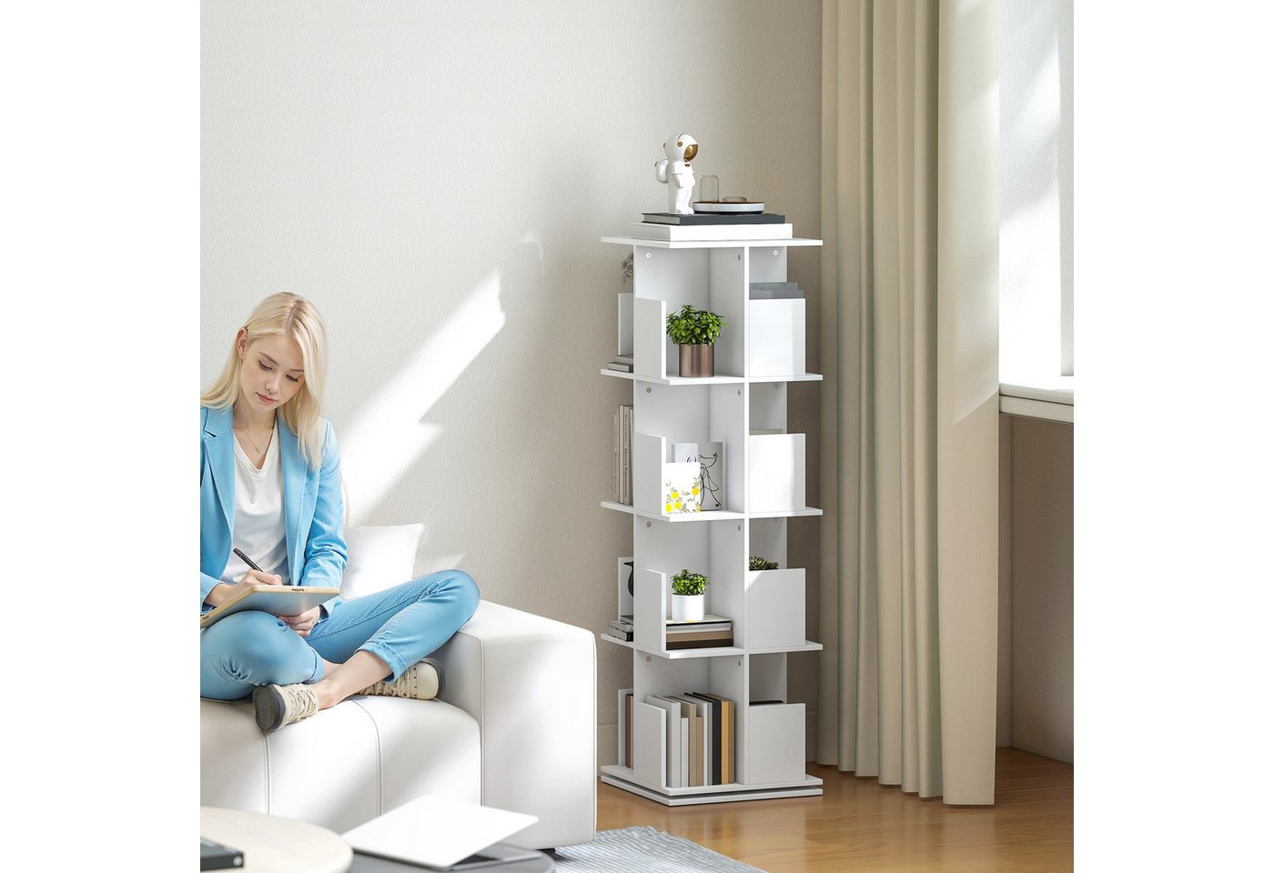 HOMCOM Bücherregal Vier Ebenen mit 16 Fächern, Standregale 1-tlg., 360° drehbare Basis, Weiß HOMCOM Bücherregal Vier Ebenen mit 16 Fächern, Standregale 1-tlg., 360° drehbare Basis, Weiß von HOMCOM