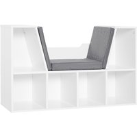 HOMCOM Bücherregal mit Sitzhocker Sitzbank Sitzbänke & -truhen mit 6 Stauräumen Sitzbar mit Kissen Schaumstoff Leinen Weiß+Grau 102 × 30 × 61 cm   Aosom von HOMCOM