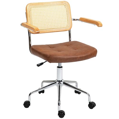 HOMCOM Bürostuhl, Bürostuhl, Kippfunktion, höhenverstellbar, drehbarer Sitz, mit Armlehnen Rollen, Belastbarkeit 120 kg, braun von HOMCOM
