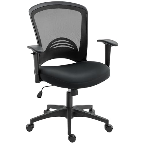 HOMCOM Bürostuhl, Ergonomischer Schreibtischstuhl mit höhenverstellbar Armlehne, Lendenwirbelstütze, Höhenverstellbarer Drehstuhl mit Wippfunktion, Computerstuhl mit Netzbespannung, Schwarz von HOMCOM