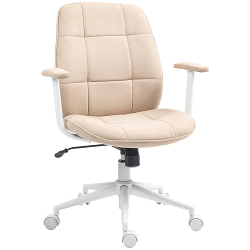 HOMCOM Bürostuhl Bürostuhl ergonomischer Stuhl mit Einstellbarer Höhe, Wippfunktion, Bürostuhl mit Lenkrollen, Belastung 120 Kg, beige von HOMCOM