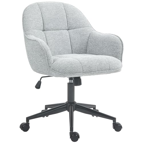 HOMCOM Bürostuhl Bürostuhl zeitgenössisches Design Rückenlehne gepolsterte Sitzfläche höhenverstellbar 360° drehbar Gestell schwarz Stoffbezug grau von HOMCOM