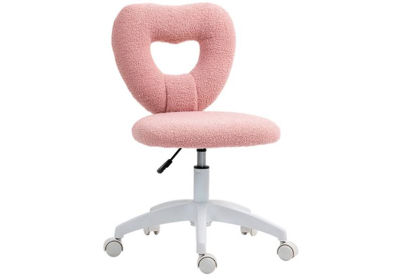 HOMCOM Bürostuhl Drehbar Schreibtischstuhl mit Herzförmige Rückenlehne, ohne Armlehne (Höhenverstellbarer Teddy-Fleece Schminktisch Stuhl, 1 St), für Arbeitszimmer, Rosa von HOMCOM
