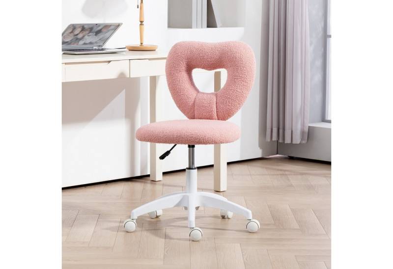 HOMCOM Bürostuhl Drehbar Schreibtischstuhl mit Herzförmige Rückenlehne, ohne Armlehne (Höhenverstellbarer Teddy-Fleece Schminktisch Stuhl, 1 St), für Arbeitszimmer, Rosa von HOMCOM