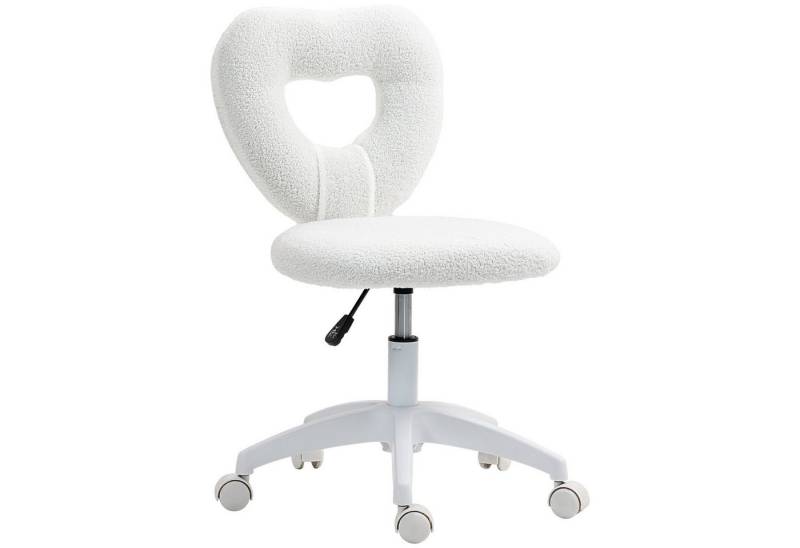 HOMCOM Bürostuhl Drehbar Schreibtischstuhl mit Herzförmige Rückenlehne, ohne Armlehne (Höhenverstellbarer Teddy-Fleece Schminktisch Stuhl, 1 St), für Arbeitszimmer, Weiß von HOMCOM
