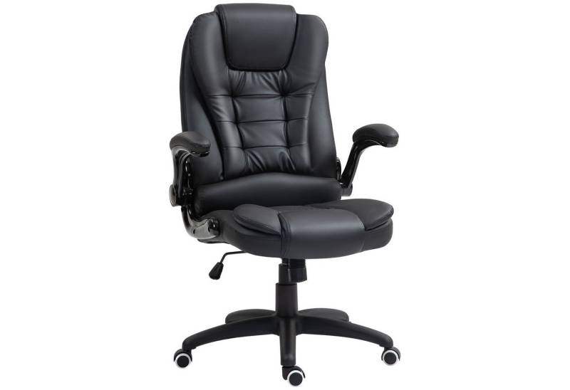 HOMCOM Bürostuhl Ergonomisch Chefsessel mit Wippfunktion, Hochklappbare Armlehne (Schreibtischstuhl, 1 St), für Home-Office, Kunstleder, Schwarz von HOMCOM