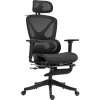 HOMCOM Bürostuhl Ergonomischer Schreibtischstuhl mit 3D Armlehne, Lendenwirbelstütze, Kopfstütze, Höhenverstellbar Mesh Drehstuhl mit Wippfunktion, Kleiderbügel, Liegefunktion, Fußstütze Schwarz   Aosom von HOMCOM