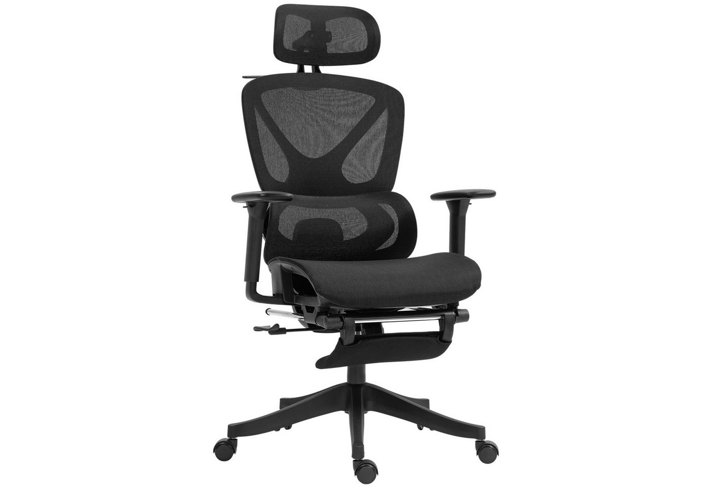 HOMCOM Bürostuhl Ergonomischer Schreibtischstuhl mit 3D Armlehne, Lendenwirbelstütze (Höhenverstellbar Mesh Drehstuhl, 1 St), mit Wippfunktion, Kleiderbügel, Liegefunktion, Fußstütze Schwarz von HOMCOM