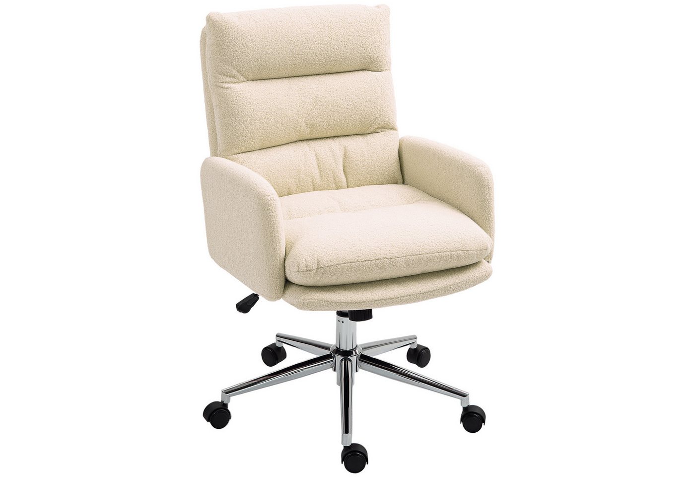 HOMCOM Bürostuhl Ergonomischer Schreibtischstuhl mit Armlehne, Bouclé-Optik (Gepolstert Home-Office-Stuhl, 1 St), Höhenverstellbarer Drehstuhl mit Wippfunktion Cremeweiß von HOMCOM
