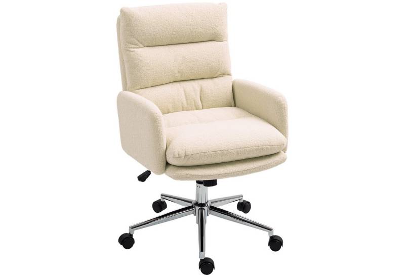 HOMCOM Bürostuhl Ergonomischer Schreibtischstuhl mit Armlehne, Bouclé-Optik (Gepolstert Home-Office-Stuhl, 1 St), Höhenverstellbarer Drehstuhl mit Wippfunktion Cremeweiß von HOMCOM