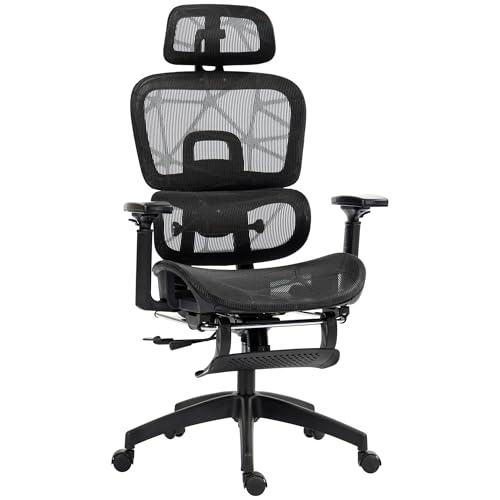 HOMCOM Bürostuhl Ergonomischer Schreibtischstuhl mit Armlehne, Kopfstütze, Lendenwirbelstütze, Höhenverstellbarer Mesh Drehstuhl mit Wippfunktion, Liegefunktion, Fußstütze Schwarz HOMCOM Bürostuhl Ergonomischer Schreibtischstuhl mit Armlehne, Kopfstütze, Lendenwirbelstütze, Höhenverstellbarer Mesh Drehstuhl mit Wippfunktion, Liegefunktion, Fußstütze Schwarz von HOMCOM