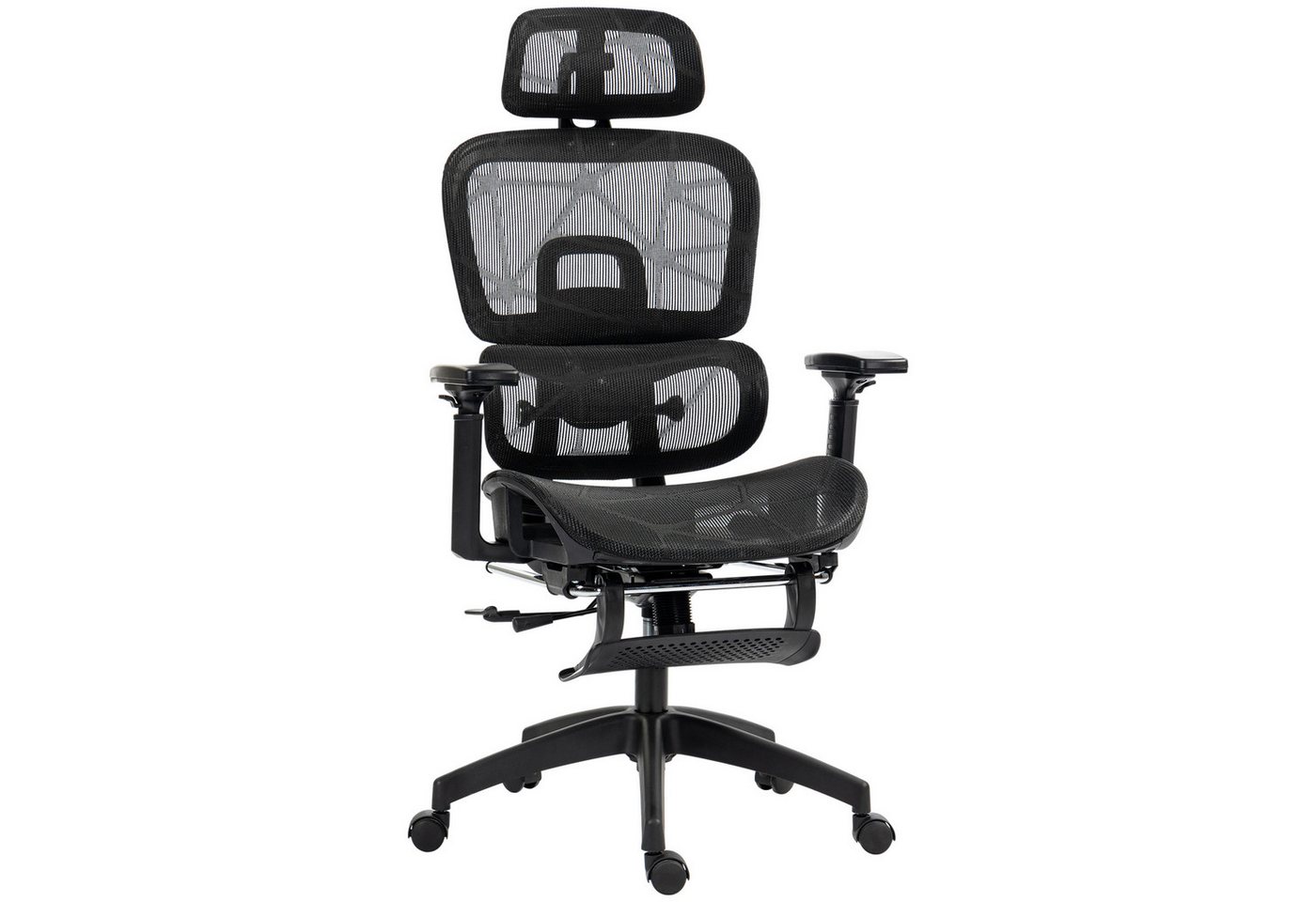 HOMCOM Bürostuhl Ergonomischer Schreibtischstuhl mit Armlehne, Kopfstütze (Höhenverstellbarer Mesh Drehstuhl, 1 St), mit Wippfunktion, Liegefunktion, Fußstütze Schwarz von HOMCOM