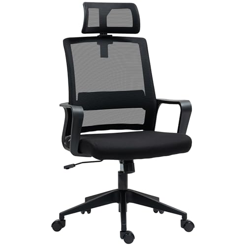 HOMCOM Bürostuhl Ergonomischer Schreibtischstuhl mit Armlehne, Verstellbar Kopfstütze, Höhenverstellbarer Mesh Drehstuhl mit Wippfunktion, Schwarz HOMCOM Bürostuhl Ergonomischer Schreibtischstuhl mit Armlehne, Verstellbar Kopfstütze, Höhenverstellbarer Mesh Drehstuhl mit Wippfunktion, Schwarz von HOMCOM