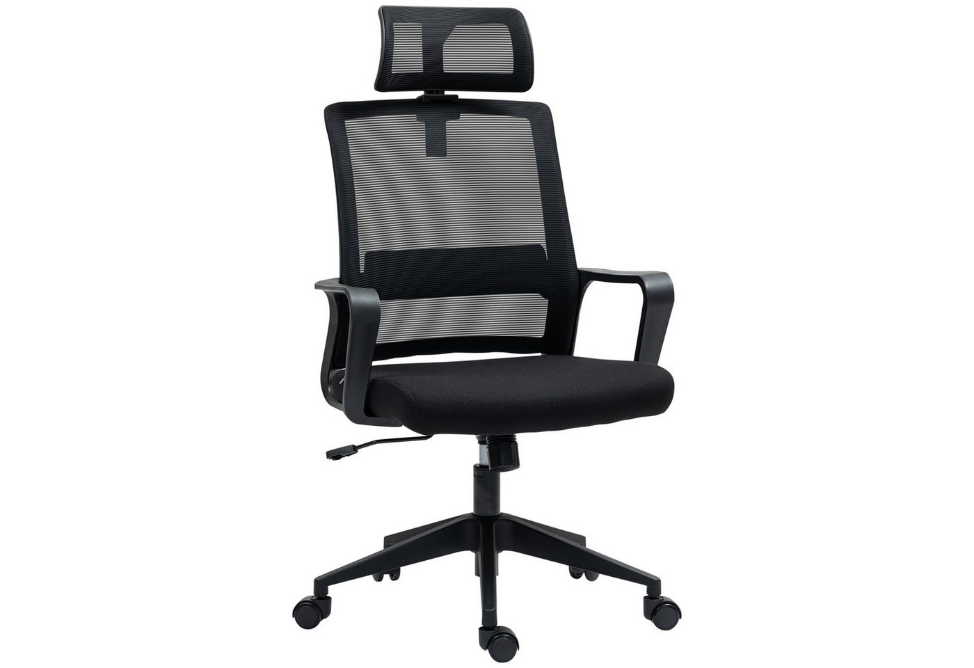 HOMCOM Bürostuhl Ergonomischer Schreibtischstuhl mit Armlehne, Verstellbar Kopfstütze (Höhenverstellbarer Mesh Drehstuhl, 1 St), mit Wippfunktion, Schwarz von HOMCOM