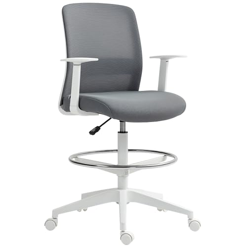 HOMCOM Bürostuhl Ergonomischer Schreibtischstuhl mit Armlehnen und Fußring, Höhenverstellbarer Zeichenstuhl Drehstuhl mit Netzbespannung Grau HOMCOM Bürostuhl Ergonomischer Schreibtischstuhl mit Armlehnen und Fußring, Höhenverstellbarer Zeichenstuhl Drehstuhl mit Netzbespannung Grau von HOMCOM