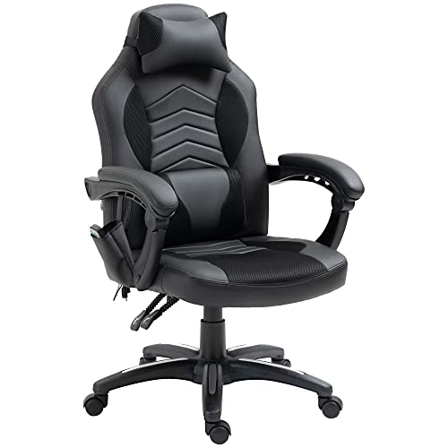 HOMCOM Bürostuhl Massagesessel Massagefunktion mit 6 Vibrationspunkte Ergonomischer Gaming Stuhl mit Wärmefunktion Kunstleder Schwarz 68 x 69 x 108-117cm von HOMCOM