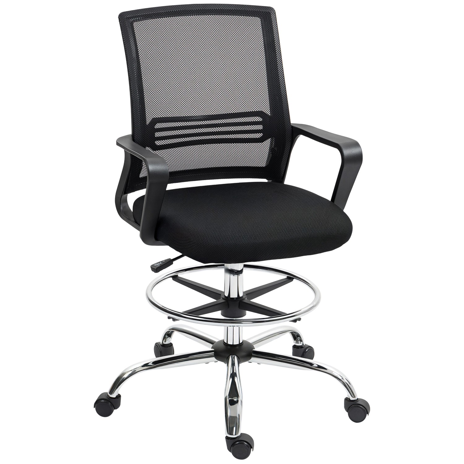 HOMCOM Bürostuhl Netzstoff Kunststoff Schwarz 58L x 58B x 103-123H cm von HOMCOM