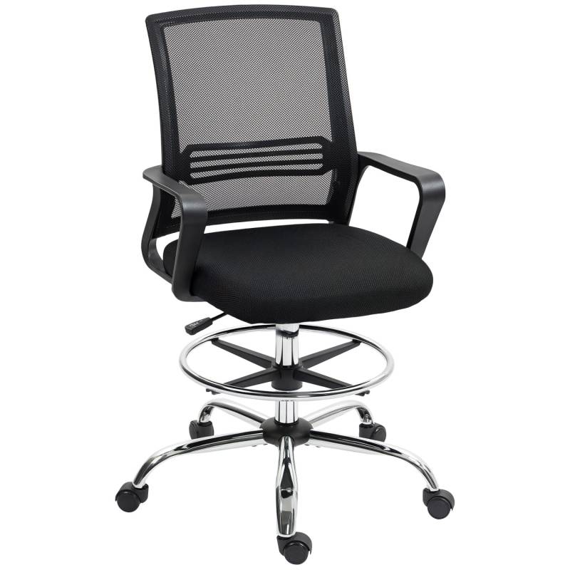 HOMCOM Bürostuhl Netzstoff Kunststoff Schwarz 58L x 58B x 103-123H cm von HOMCOM