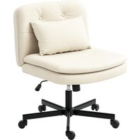 HOMCOM Bürostuhl Ohne Armlehnen Gepolsterter Schreibtischstuhl mit Breit Doppelschichtig Polster, Kissen, höhenverstellbar Drehstuhl mit Wippfunktion, Kunstleder Schneidersitz Stuhl für Büro, Beige   Aosom von HOMCOM